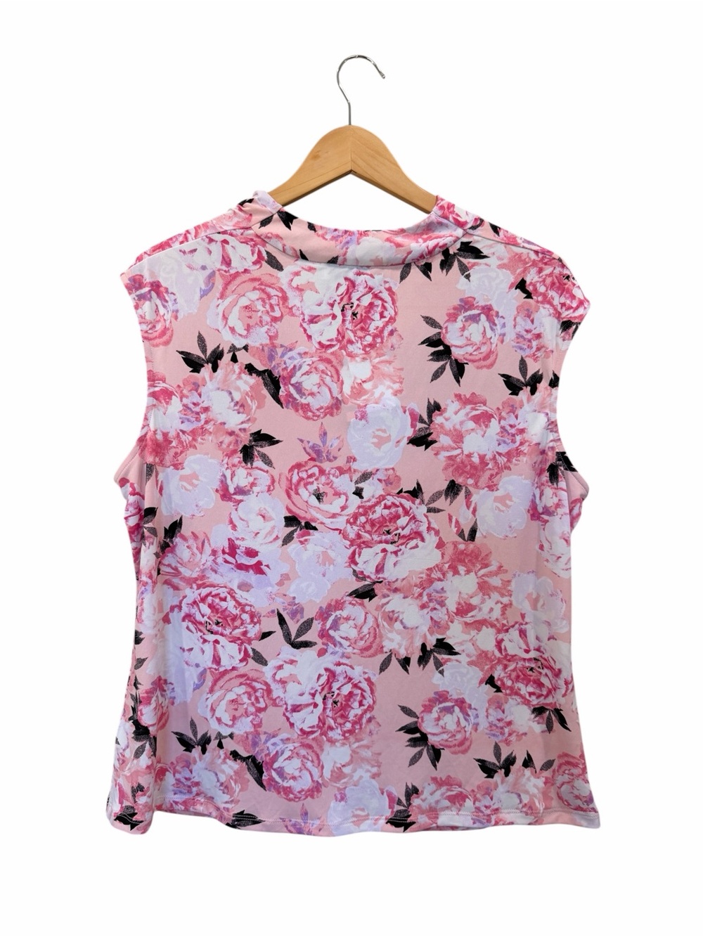 Kasper Floral Cowl Neck Top Cap Sleeve Shell Stretch Knit Pink Petite PXL NWT - Picture 4 of 14